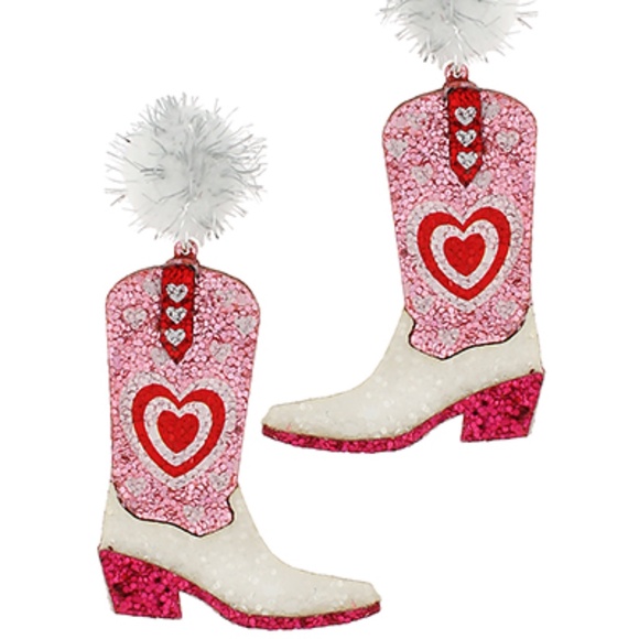 Heart Boot PomPom Earrings - Picture 1 of 2